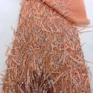 Nigeria French Tulle Lace Fabric Embroidery African Handmade Beaded Lace Fabric High End Mesh Material Luxury Sequins For Party