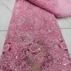African Luxury Sequins Lace Fabrics Latest Beads Embroidery 2025 French Lace Fabric Material For Party Wedding Sewing