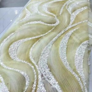 African Lace Fabric 2025 High Quality Nigerian Lace Beads Sequins French Net Fabric 5 Yardss For Sewing Party Wedding Dresses