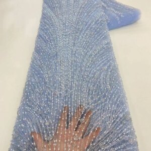Elegant Luxury Beaded Lace Sequins African Lace Fabric 2025 High Quality Nigerian Net Lace Fabric for Evening Party Dress Women