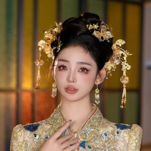 Xiuhe Headdress Golden Chinese Bridal Headdress Wedding Xiuhe Clothing Headdress High-Grade and Gown Simple and Elegant