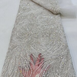 White African Groom Beads Lace Fabric 2023 Embroidered Nigerian Lace Fabric High Quality French Tulle Beads Lace Fabric Wedding
