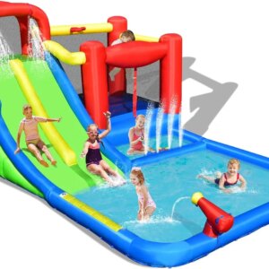 Inflatable Water Slide, 7 in 1 Giant Water Bounce House Water Park for Outdoor Backyard, Double Long Slide, Splash Pool, Blow up