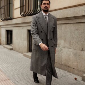 Chevron Fabric Winter Long OverCoat Lapel Double Breasted Winter Lepal Houndstooth Business Formal Men‘s Coat Blazer Customized