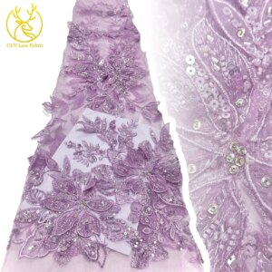 3D Lace Embroidery Lace French Sequins Tulle Lace Fabric High Grade African Beaded Lace Fabric Party Wedding Dress Material