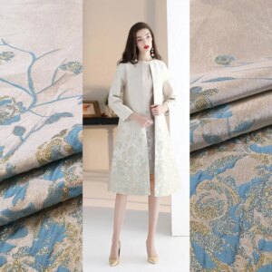 Elegant gold silk jacquard dress fabric performance windbreaker brocade