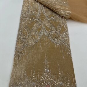 African Velvet Sequins Lace Fabric 2025 High Quality Nigerian Handmade Beaded With Pearls Lace Fabric For Woman Party Dress Sew