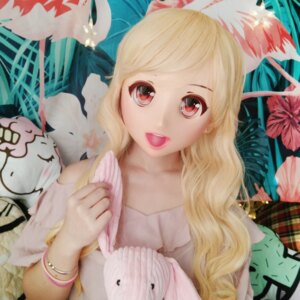 (Ouzha-02)Japan Anime Kigurumi Masks Cosplay Kigurumi Cartoon Character Role Play Half Head Lolita Doll Mask With Eyes And Wig