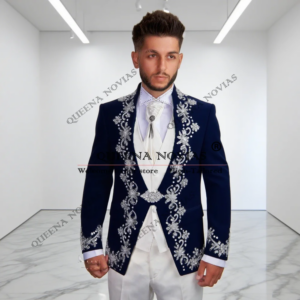 Classic Groom Wedding Suits Navy Velvet Prom Tuxedos Customized Sliver Crystals Beaded Blazers Outfits Man Banquet Clothing 2025