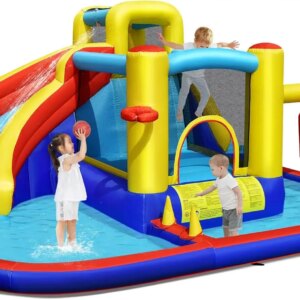 Inflatable Water Slide, 7 in 1 Toddler Giant Blow Up Bouncy Water Park w/Splash Pool, Outdoor Water Bounce House Water Slides In