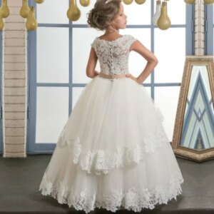 Tulle Puffy Appliques Lace With Bow Sleeveless For Weddings Birthday Party Pageant First Communion Gowns Flower Girl Dresses