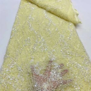 High Quality African Gold Handmade Beaded Lace Fabirc 2025 Sewing sequins Embroidery Nigreian Lace Fabric Women Wedding Dress