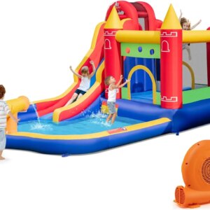 Inflatable Water Slide, Mega Water Park Bounce House Waterslide Combo for Outdoor Fun w/750W Blower, Splash Pool, Blow up W