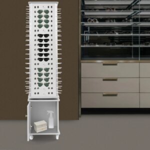 152 Pairs Glasses Rack, 360° Rotating Sunglasses Display Stand, 4-Sided Eyeglass Storage Organizer with Storage Cabinet & Wheels