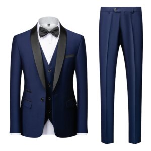 Jacket Vest Pants Solid Color Men’s Formal Business Office Suit Groom Wedding Dress Party Blazer Waistcoat Trousers Tuxedo Suits
