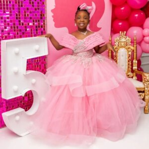 Luxury Pink Girl’s Birthday Party Dresses Customized Ball Gown Flower Girl Dresses Off Shoulder Princess Girl Pageant Gowns