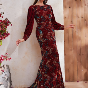 Burgundy velvet Mother of the Bride Dresses New Designer mermaid shiny bling Lace Long Sleeves Plus Size Mother of Groom Dresses