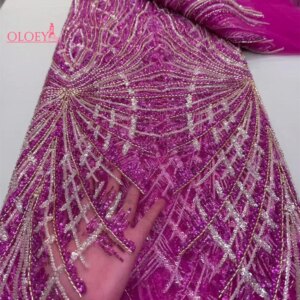 2025 Fashion French Embroidery Beaded Lace Fabric African Nigerian With Sequins Lace Fabric For Wedding Dress