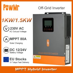 1.5KW 1KW Hybrid Inverter DC 12V/24V to 230V AC Built-In 80Amp Solar Charge Controller Pure Sine Wave Inverter and Max PV 150Vdc