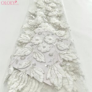 Latest Hot Sale Fashion Africa Lace Fabric High Quality Handmade Embroidery Lace With Beads Sequins Party For Wedding Dress