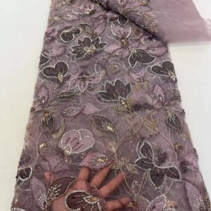 High Quality African Gold Handmade Beaded Lace Fabirc 2025 Sewing sequins Embroidery Nigreian Lace Fabric Women Wedding