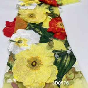 5 Yards Luxury African Lace Tulle Fabric 2025 French 3D Flower Embroidered Applique Folwer Fabrics For Party Sewing Material