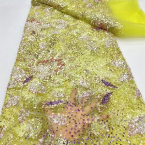 Fashion French Embroidery Beaded Lace Fabric African Nigerian With Sequins Lace Fabric For Wedding Dress