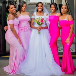 High Quality Mermaid Bridesmaid Dresses 2025 Chic Beading Pleated Satin Spaghetti Straps Long Sexy Wedding Guest Gowns