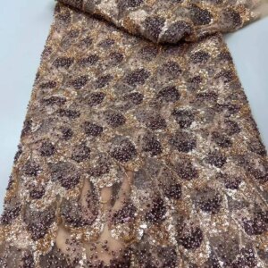 5 Yards African Sequins Lace Fabrics 2025 High Quality French Nigerian Groom Beaded Lace Fabric For Sewing Dress Wedding Party