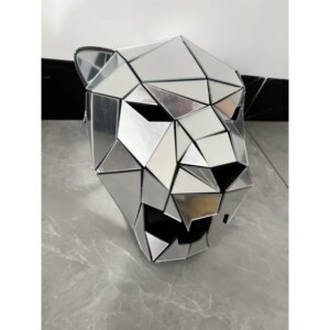Cosplay Leopard Tiger Helmet Rave Animal Headdress Music Festival DJ Mask Club Dance Props Silver Mirror 3d Horned Demon Mask