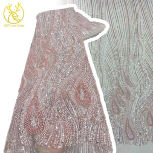 African Beaded Lace Fabric 2025 Elegant French Sequins Nigerian Tulle Bridal Mesh Lace Fabric for Girls Wedding Party Dresses