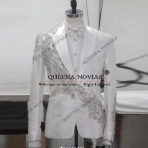 Jewelry Stones Tuxedo Suits For Men Single Breasted Jacket Pants 2 Pieces Groom Wedding Blazer Outfit Prom Blazers Customized