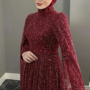 FATAPAESE Customized Full Cover Long-sleeve Fully Crystal Beaded Luxury Saudi Bridesmaid Dresses Maxi Gowns For Formal Occasion