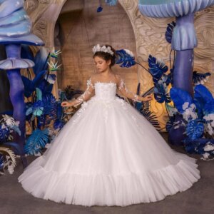 Flower girl dress, Tulle Lace flower girl dress Ivory First communion dress, Junior bridesmaid dress princess dress