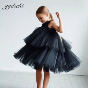 A-Line Simple Flower Girl Dresses 2025 Summer Kids Birthday Party For Wedding Black Sleeveless Princess Vestidos Para Niñas