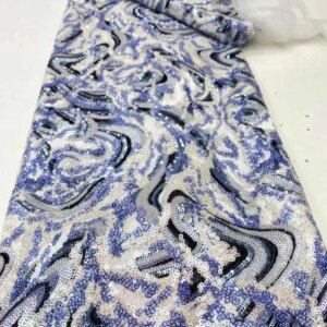 Orange Sequins Lace Fabric African Lace Fabric 5 Yards High Quality 2025 Blue Lace Nigerian Fabric For Wedding Dress KB4933
