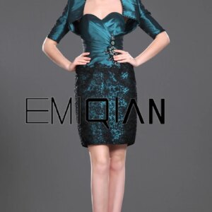 Formal Sweetheart Sheath Wedding Party Gown with Jacket Lace & Taffeta Short Mother of the Bride Dresses