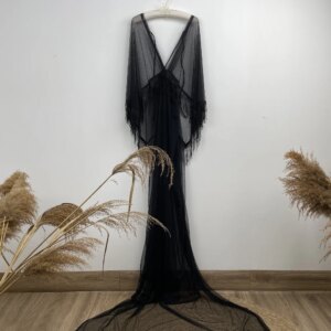 Photography Apparel Clothes for Pregnant Woman Bohemian Black Sexy Tulle Dress Expecting Mother Photo Shooting Outfit