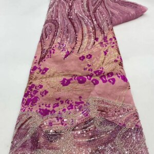 Luxury African Sequins Lace Fabric 2025 High Quality French Nigerian Groom Beaded Lace Fabric For Sewing Dress