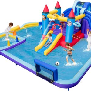 Inflatable Water Slide, 18×16.5FT Mega Waterslide Park Bounce House w/Dual Slides for Racing Fun, Huge Splash Pool, Water Slides