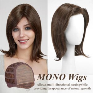 ALAN EATON Brown Lace Front Wigs Mono Top Wig Natural Hairline Hair Shoulder Length Straight Wig Heat Resistant Futura Fiber