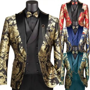 Fashion Wedding Tuxedos Jacquard Peaked Lapel Men Suits 3 Piece Set Jacket Vest Pants Business Formal Blazers Customized