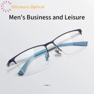 OLLYMURS Ultralight Men’s Alloy Half Frame Eyeglasses Frame Business Casual Optical Prescription Comfort Glasses Men 23156ZM