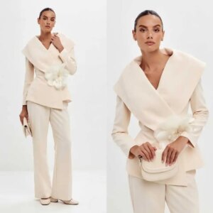 Exquisite One Button Women Suits Outfit Customized Slim Fit Floral Appliques Blazer Flare Pants Office Lade Fashion 2 Piece Set