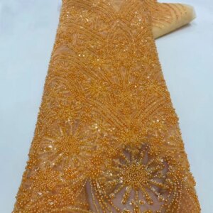 African Sequins Beaded Lace Fabrics 2025 High Quality Sequence Embroidery French Nigerian Lace Fabric For Wedding Sewing