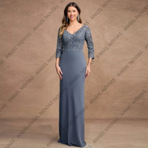 Stormy Blue Sheath Straight Mother Of Bride Dresses V Neckline Chiffon Party Gowns Custom Summer Mere Formelle Robes