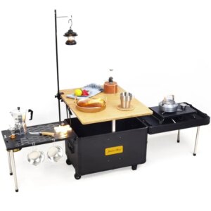 Outdoor mobile kitchen Car camping box Picnic storage Folding tea table