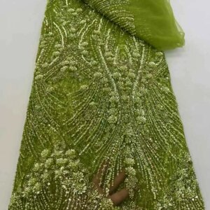 Luxury Heavy Lace Fabric 5 Yards Dubai Hand Beaded Tulle Lace Fabric Embroidered Sequins African Nigerian Fabric For Sewing