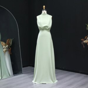 Sharon Said Elegant Green Satin High Neck Sleeveless Bridesmaid Dress Long Women Weeding Guest Gowns BS010 Customized