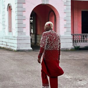 Luxury Red Men Suits 2 Piece Long Blazer+Pants Crystals Pearls Wedding Tuxedo Prom Coat Customized Formal Office Jacket Trousers